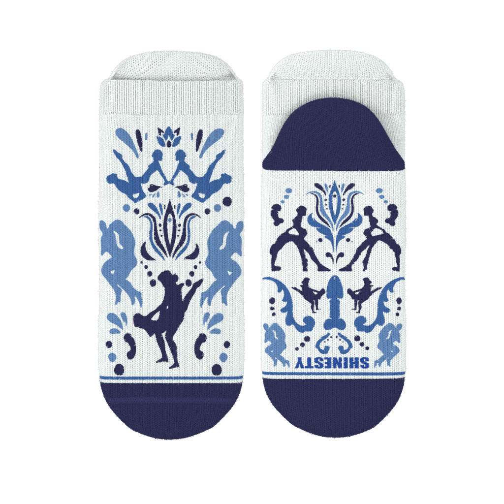 The Risqué Rorschach | Naughty Blue Willow Heel Hammock™ Ankle Socks - Shinesty