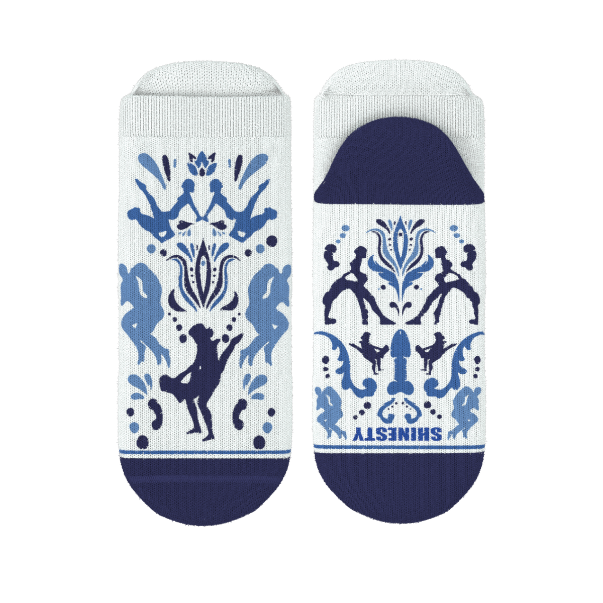 The Risqué Rorschach | Naughty Blue Willow Heel Hammock™ Ankle Socks - Shinesty