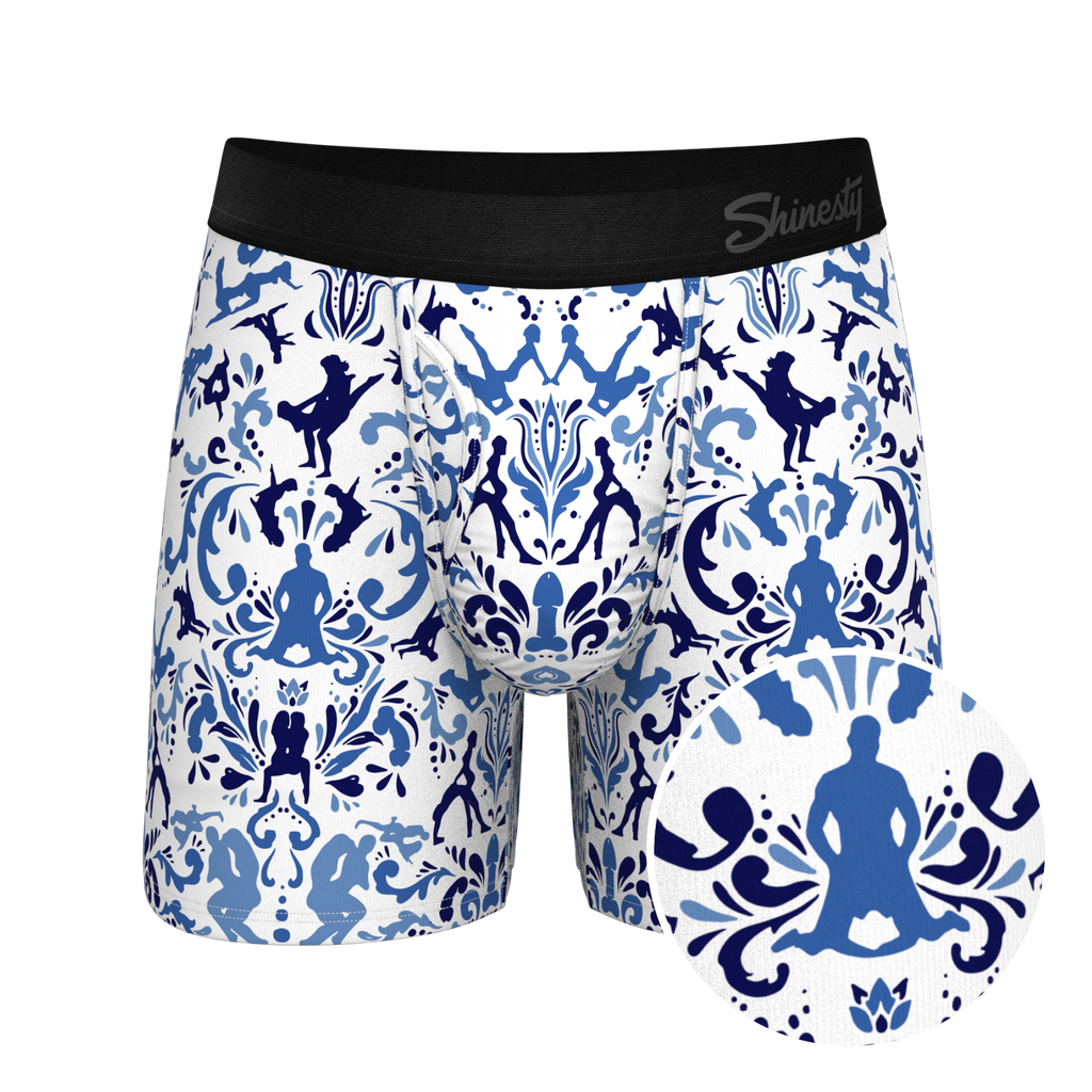 The Risqué Rorschach  | Blue Willow Ball Hammock® Pouch Underwear With Fly - Shinesty