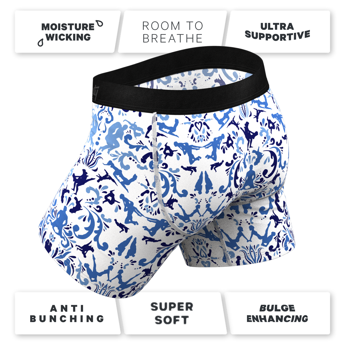 The Risqué Rorschach  | Blue Willow Ball Hammock® Pouch Underwear With Fly - Shinesty