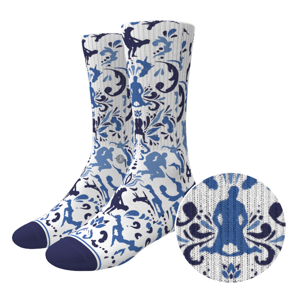 The Risqué Rorschach | Naughty Blue Willow Heel Hammock™ Crew Socks - Shinesty
