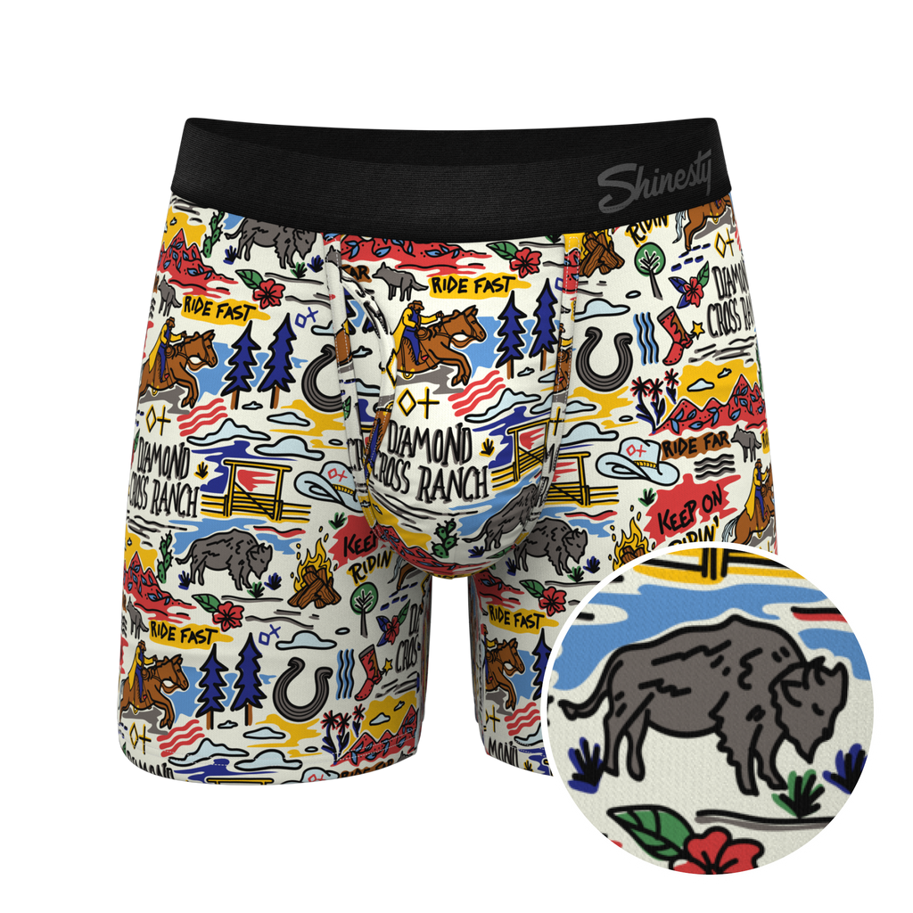 The Rowdy Rodeo | Western Map Shinesty x Diamond Cross Ranch Ball Hammock® Pouch Underwear With Fly - Shinesty