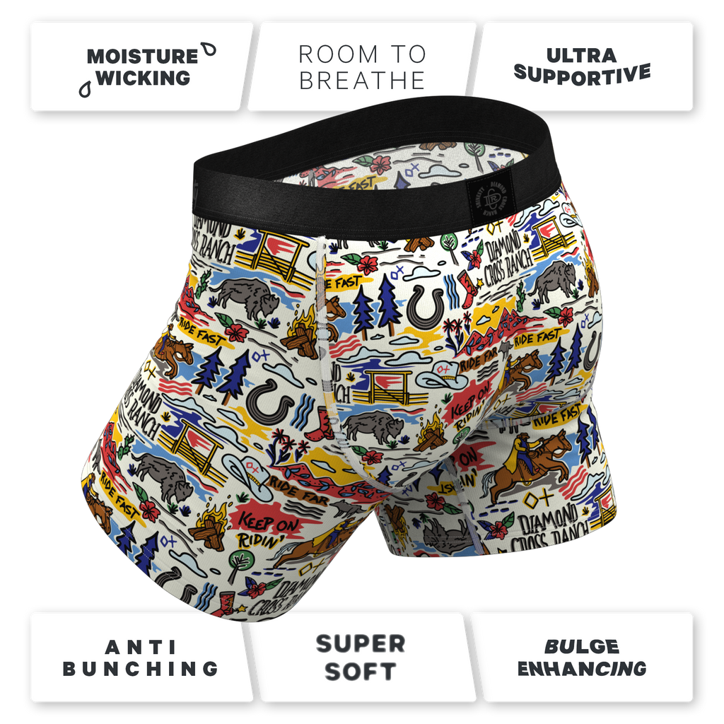 The Rowdy Rodeo | Western Map Shinesty x Diamond Cross Ranch Ball Hammock® Pouch Underwear With Fly - Shinesty