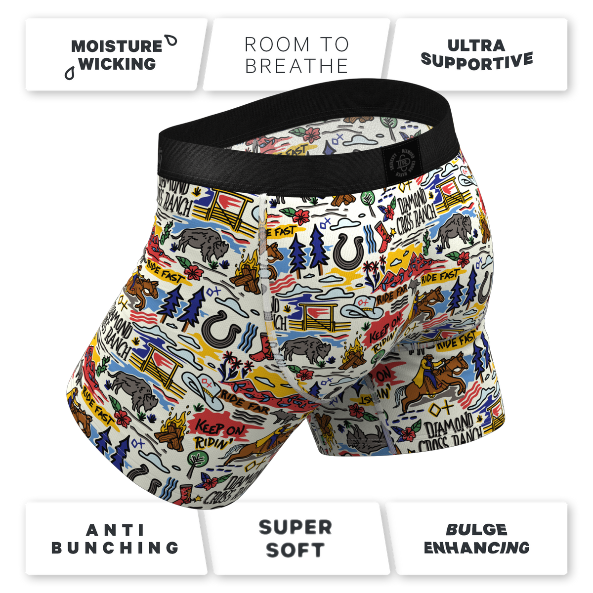 The Rowdy Rodeo | Western Map Shinesty x Diamond Cross Ranch Ball Hammock® Pouch Underwear With Fly - Shinesty