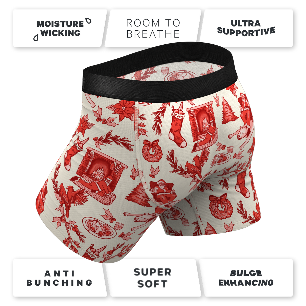 The Santa Slays | Christmas Toile Ball Hammock® Pouch Underwear With Fly - Shinesty