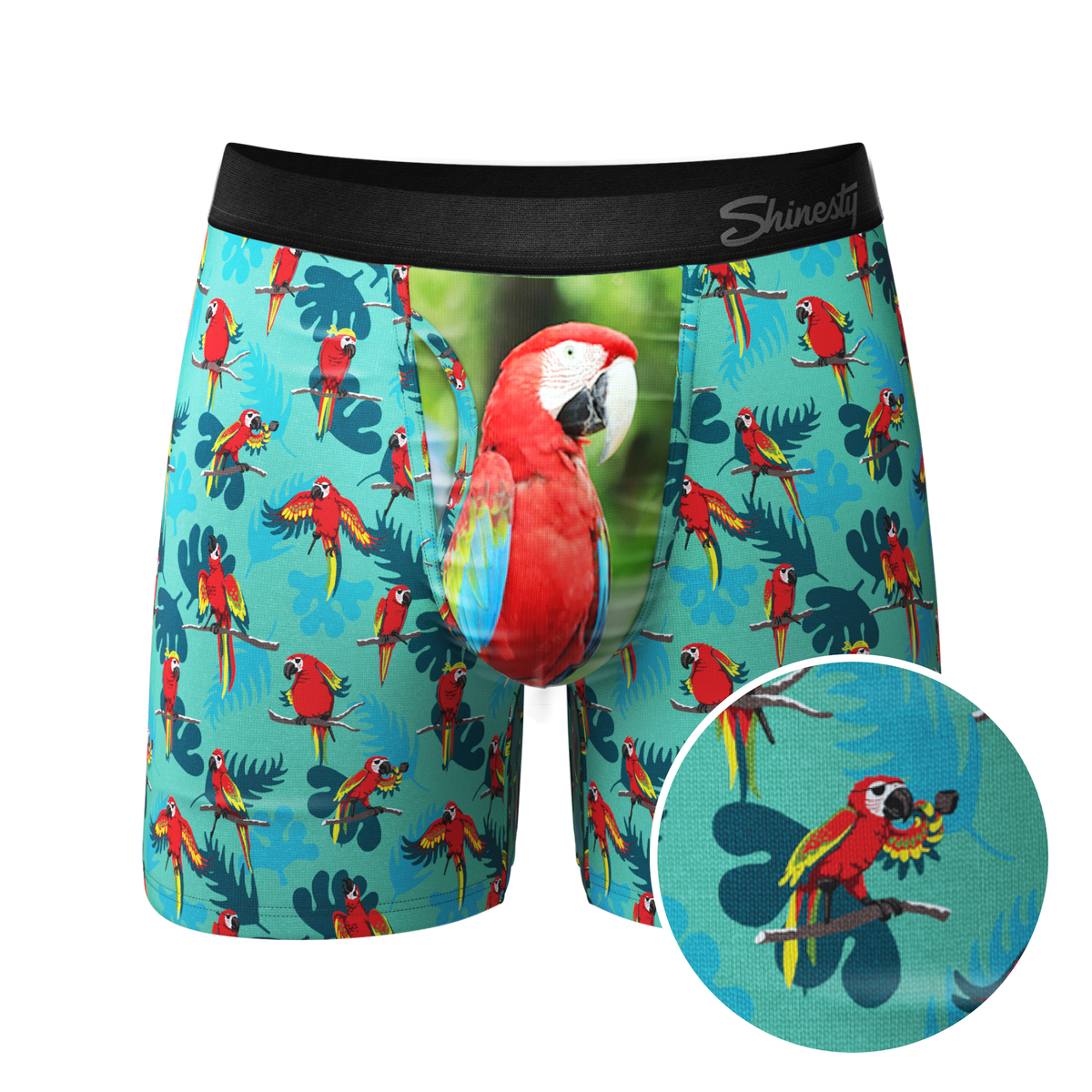 The Squawk Tease | Tropical Parrot Ball Hammock® Pouch Underwear With Fly - Shinesty