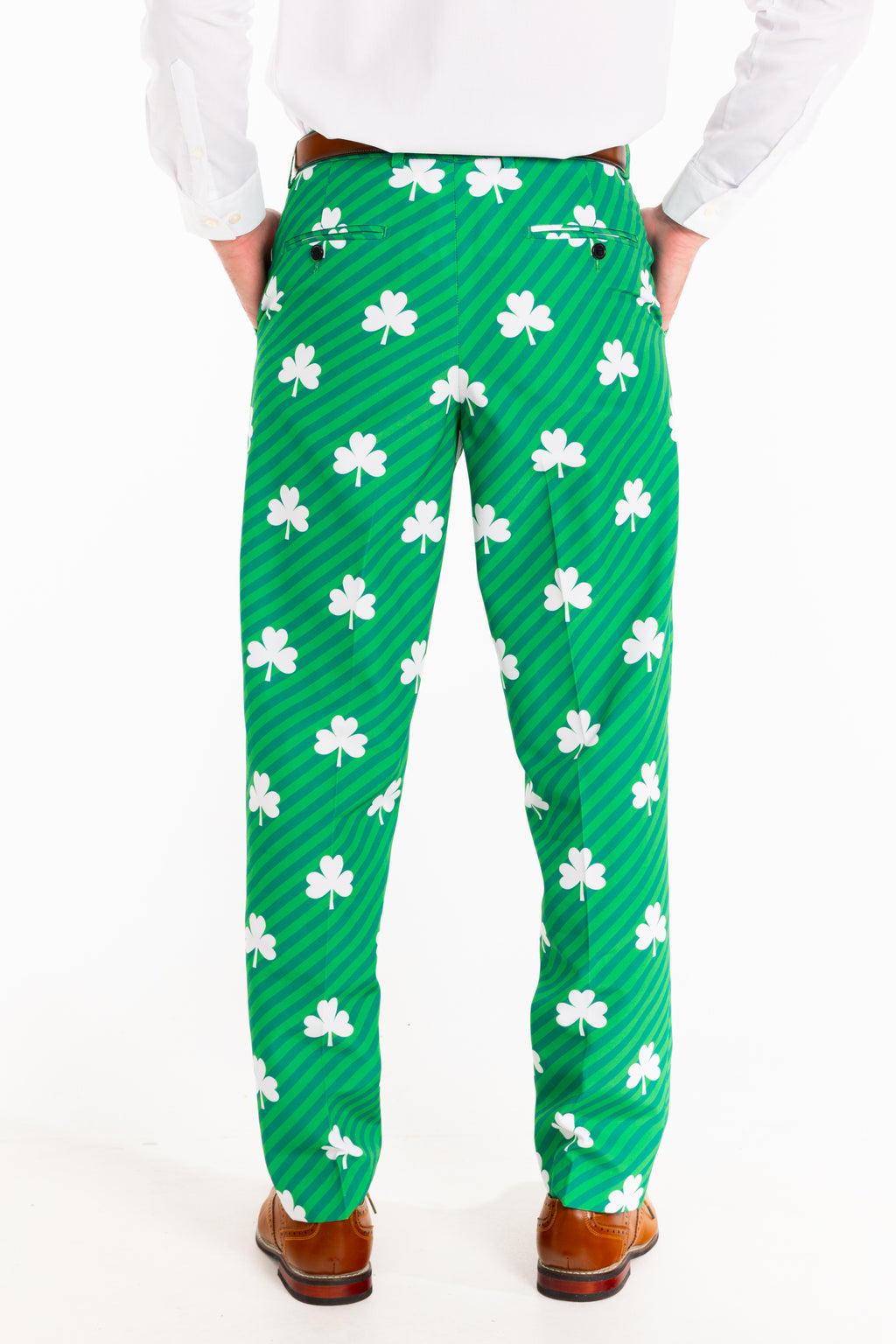 The Blarney Bagpiper | Diagonal Striped Clovers Suit Pants - Shinesty