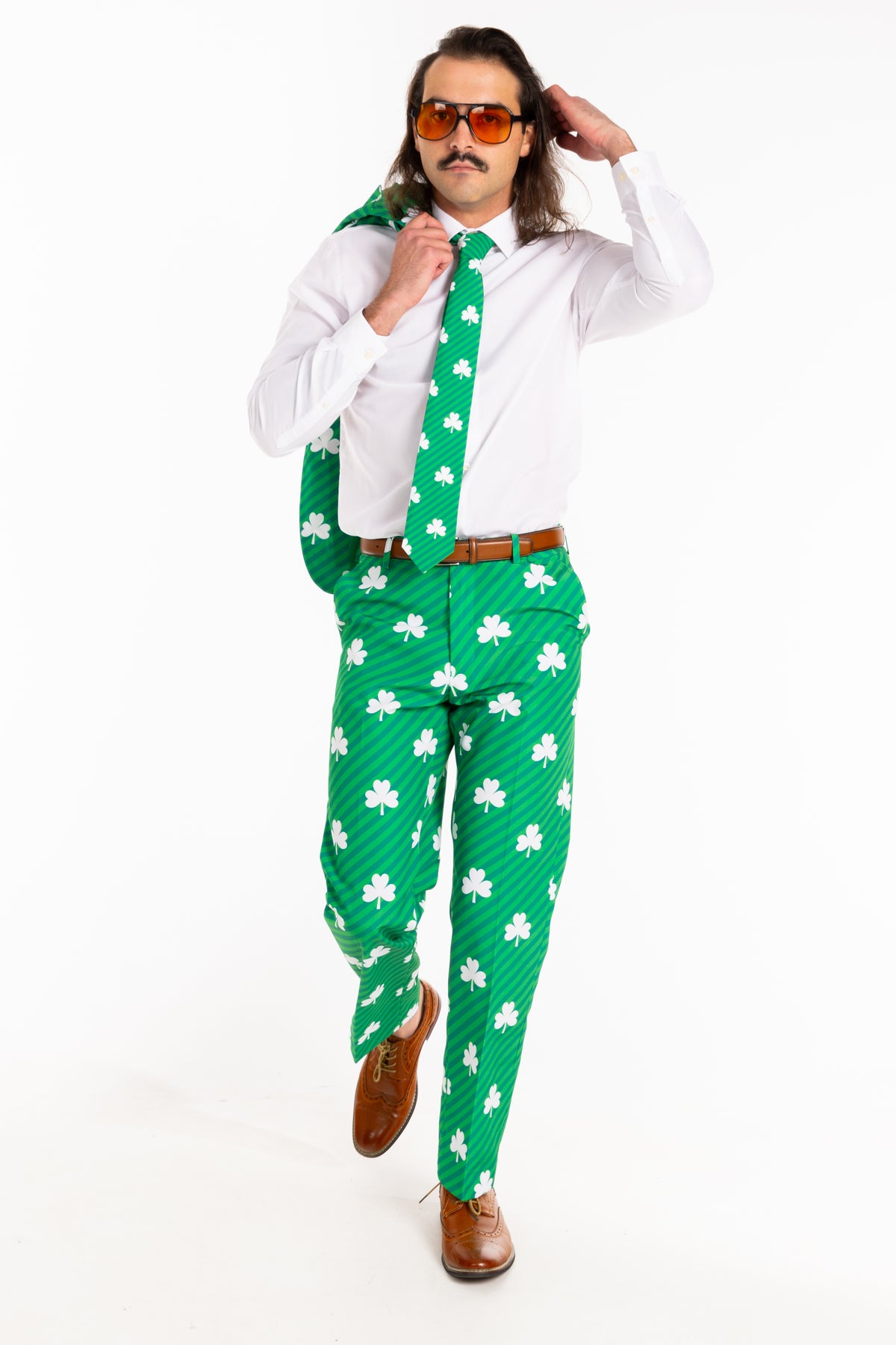 The Blarney Bagpiper | Diagonal Striped Clovers Suit Pants - Shinesty