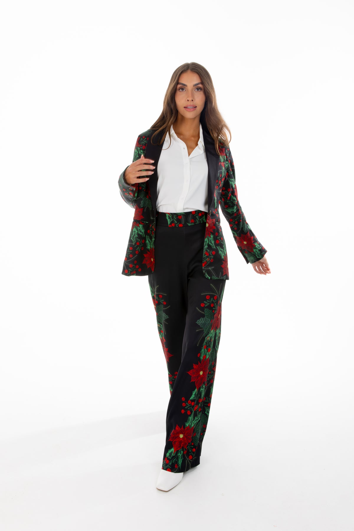 The Centerpiece | Poinsettia Women's Christmas Blazer - Shinesty