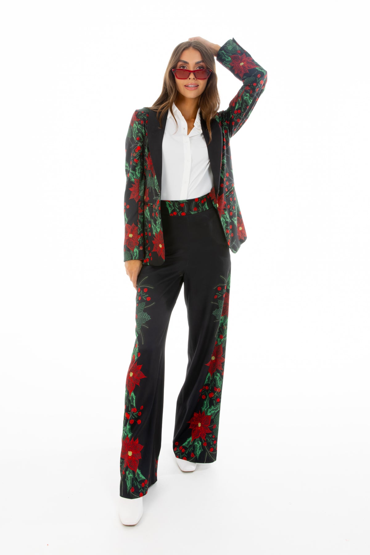 The Centerpiece | Poinsettia Women's Christmas Blazer - Shinesty