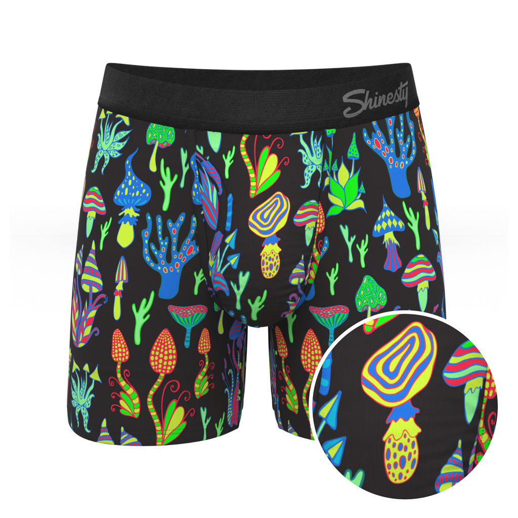 The Super Shroom | Neon Mushrooms Ball Hammock® Pouch Underwear With Fly - Shinesty