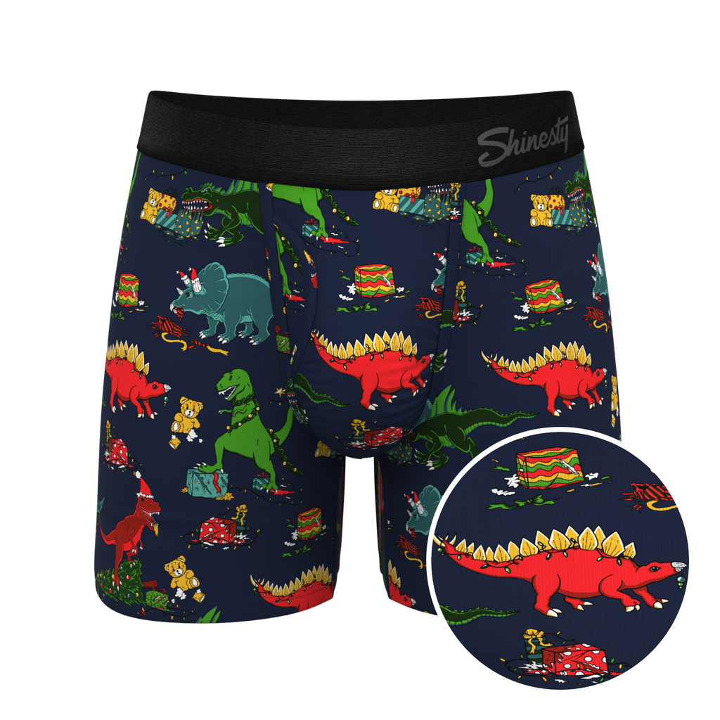 The T-Rexmas | Christmas Dinosaur Ball Hammock® Pouch Underwear With Fly - Shinesty