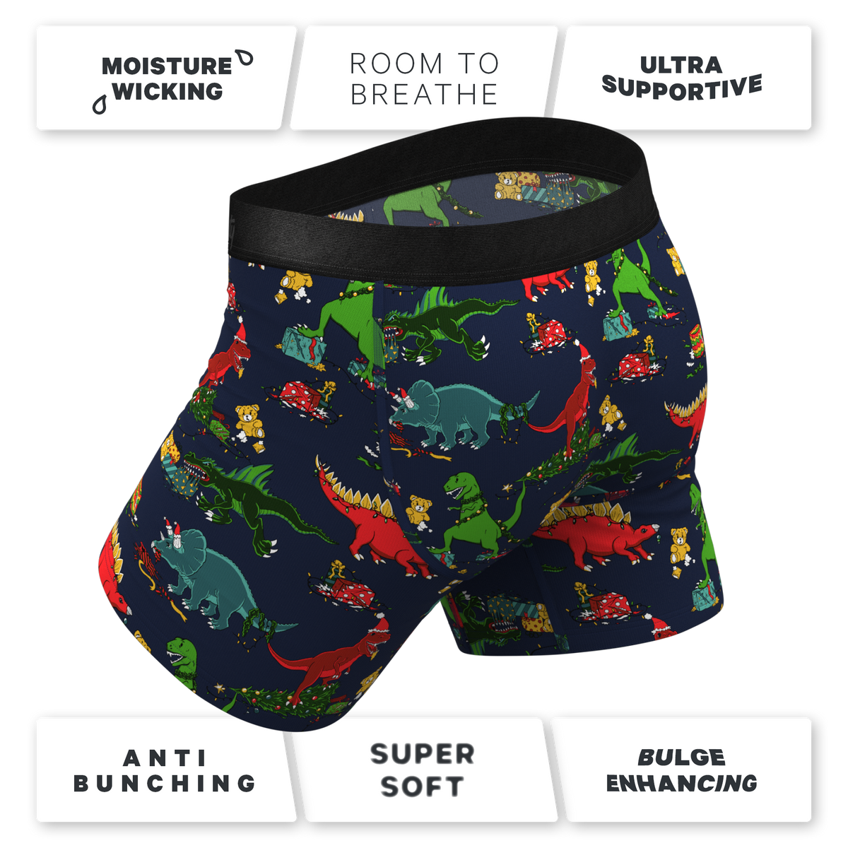 The T-Rexmas | Christmas Dinosaur Ball Hammock® Pouch Underwear With Fly - Shinesty