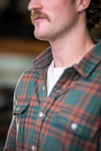 The Afterburn | Rust & Forest Heritage Plaid Chinchilla Soft™ Long Sleeve Stretch Button Up Shirt | Pre-Order | Ships early October 2026 - Shinesty