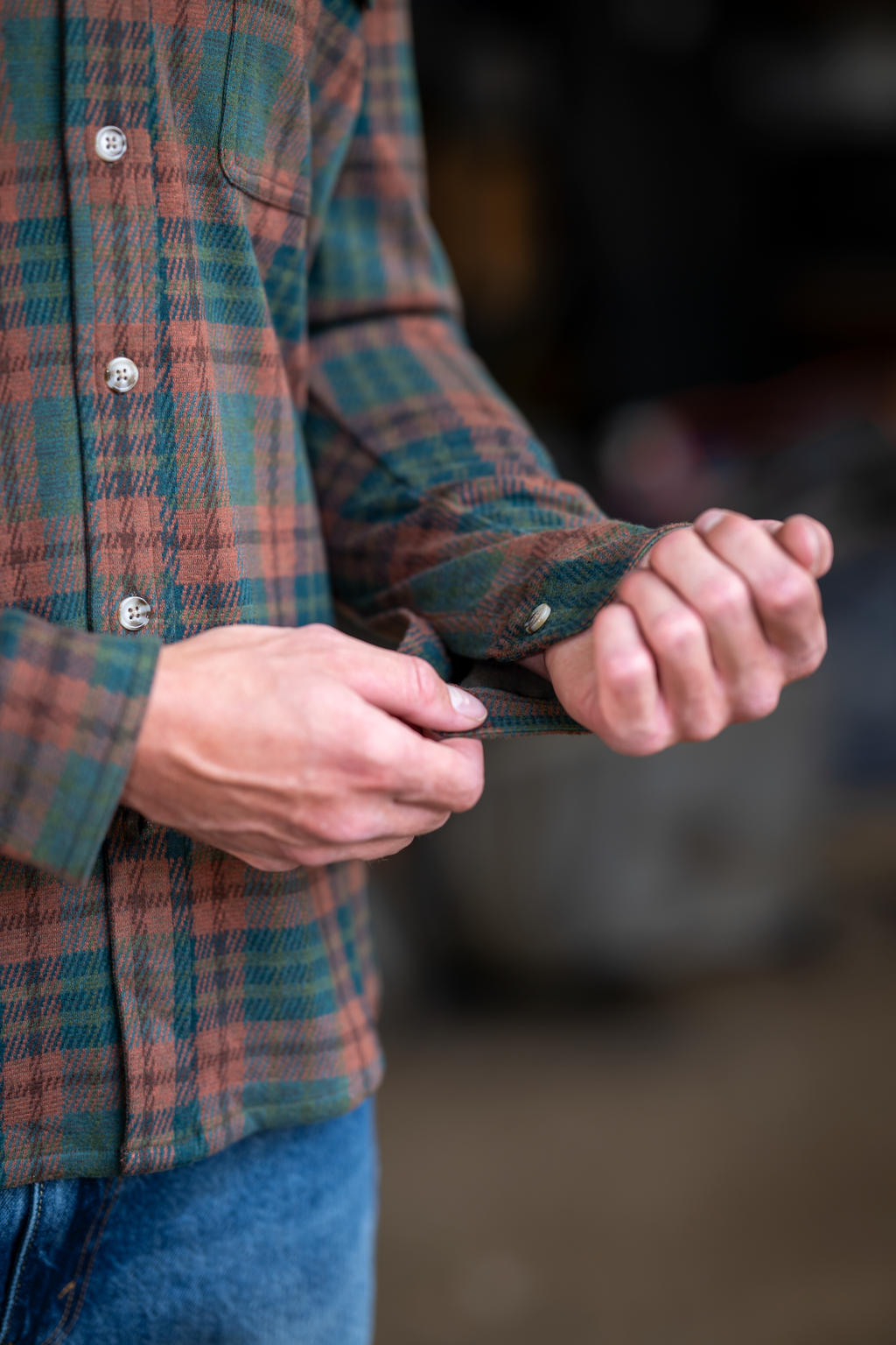 The Afterburn | Rust & Forest Heritage Plaid Chinchilla Soft™ Long Sleeve Stretch Button Up Shirt | Pre-Order | Ships early October 2026 - Shinesty