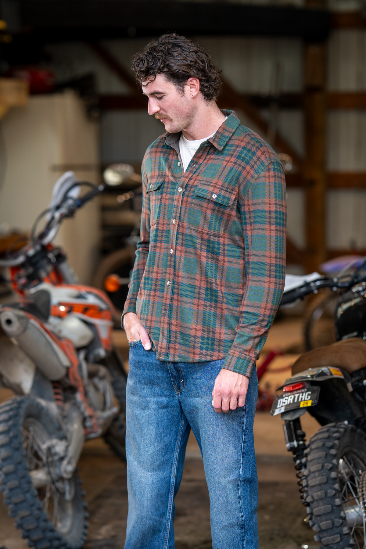 The Afterburn | Rust & Forest Heritage Plaid Chinchilla Soft™ Long Sleeve Stretch Button Up Shirt | Pre-Order | Ships early October 2026 - Shinesty