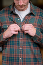 The Afterburn | Rust & Forest Heritage Plaid Chinchilla Soft™ Long Sleeve Stretch Button Up Shirt | Pre-Order | Ships early October 2026 - Shinesty