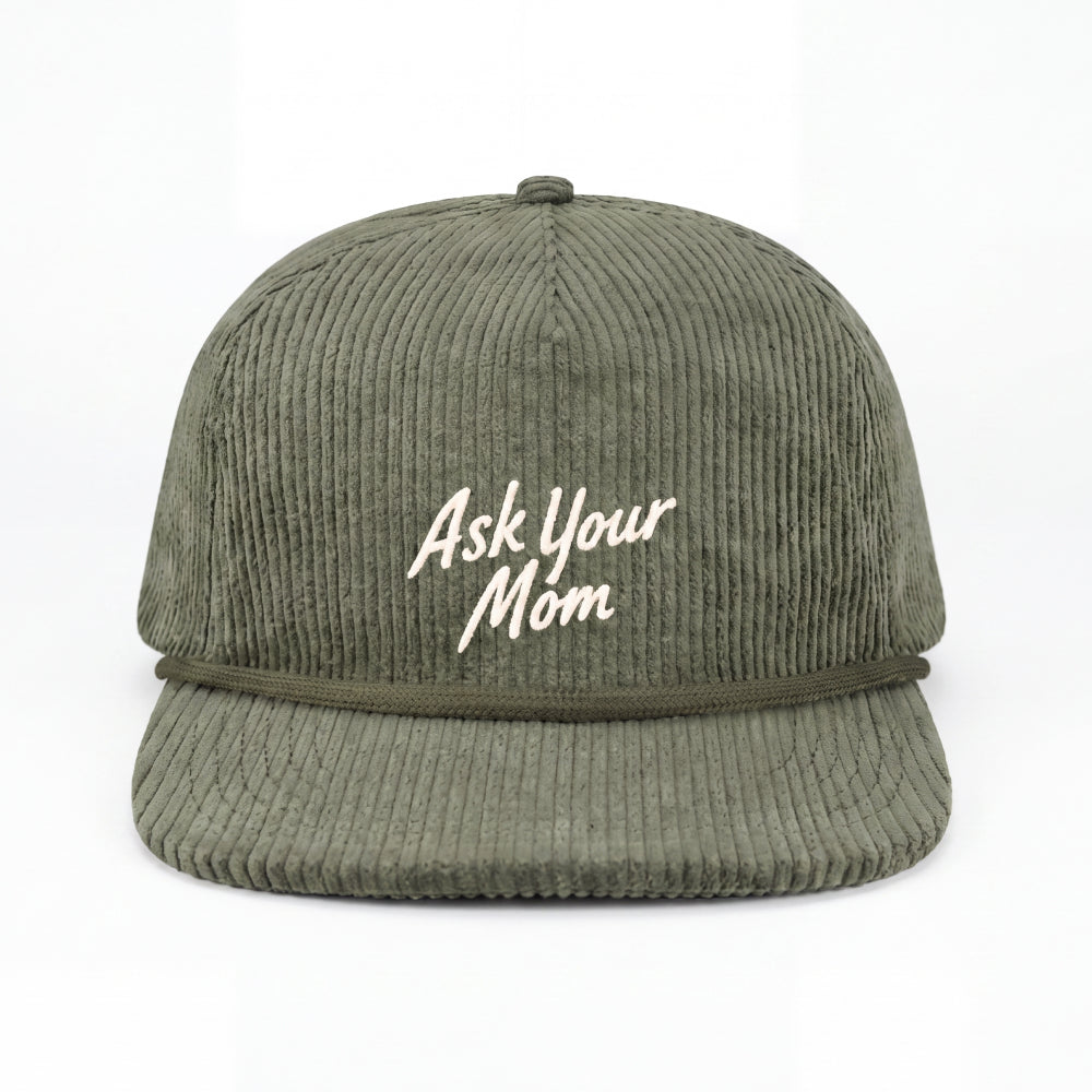 The Ask Your Mom | Green Father's Day 5-Panel Corduroy Snapback Hat - Shinesty