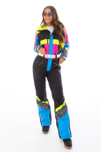 The Black Diamond | Black and Pink Retro Women's One Piece Ski Suit - Shinesty