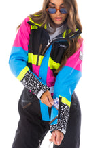 The Black Diamond | Black and Pink Retro Women's One Piece Ski Suit - Shinesty