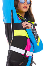The Black Diamond | Black and Pink Retro Women's One Piece Ski Suit - Shinesty