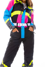 The Black Diamond | Black and Pink Retro Women's One Piece Ski Suit - Shinesty