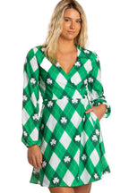The Cabbage Connoisseur | Green Argyle St. Patrick's Day Wrap Dress - Shinesty