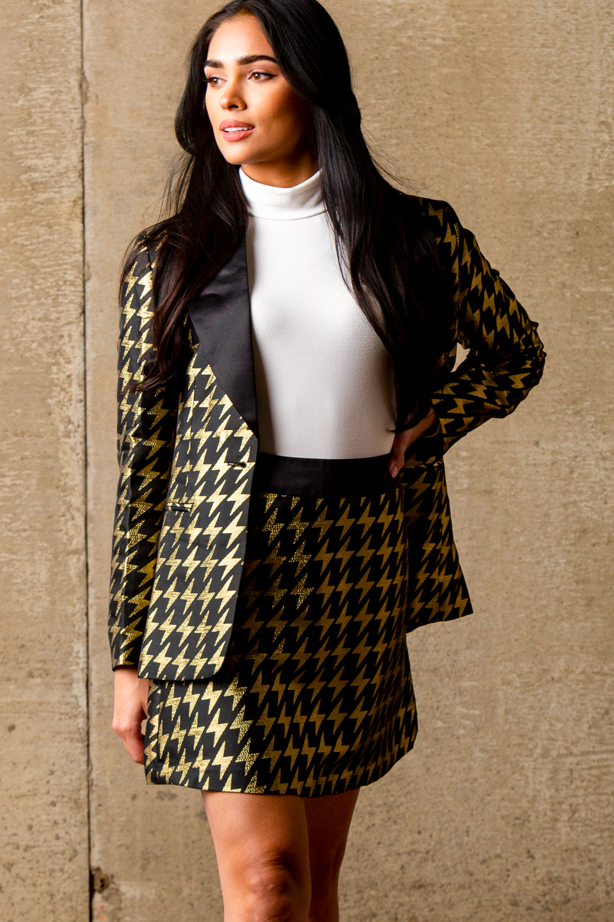 The Caviar and Cocktails | Gold Jacquard Black Label Womens Skirt - Shinesty
