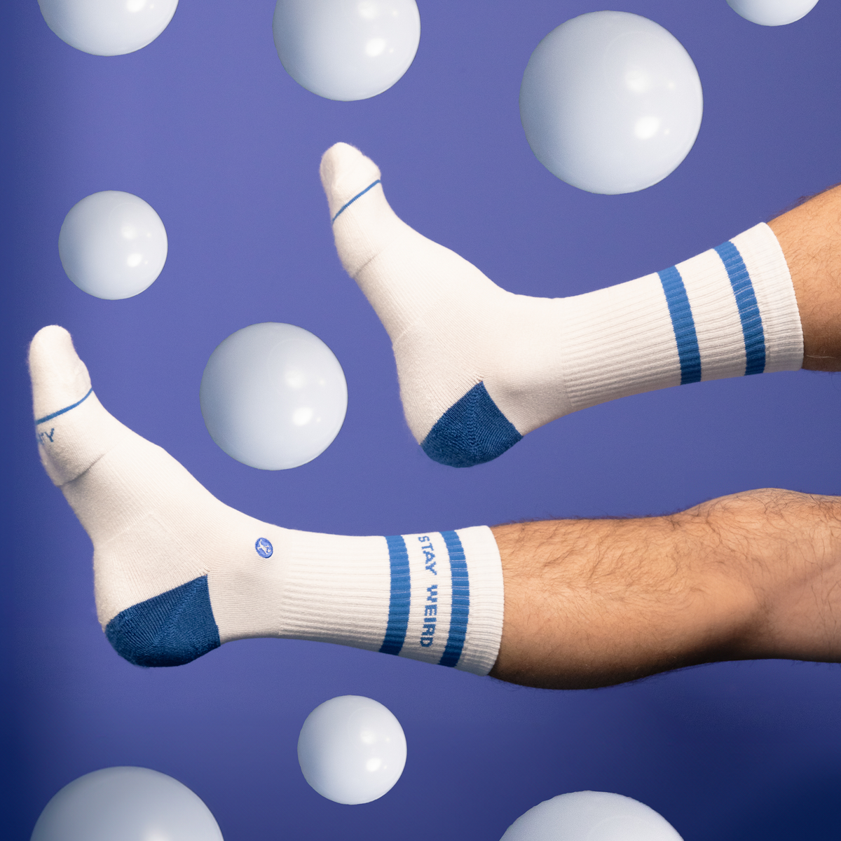 The Cruiser | Blue and White Stripe Heel Hammock™ Crew Socks - Shinesty