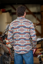 The High Desert | Blue and Orange Aztec Chinchilla Soft™ Long Sleeve Stretch Button Up Shirt - Shinesty