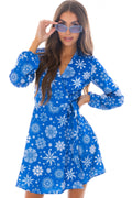 The Ice Never Melts | Blue Snowflake Christmas Wrap Dress - Shinesty
