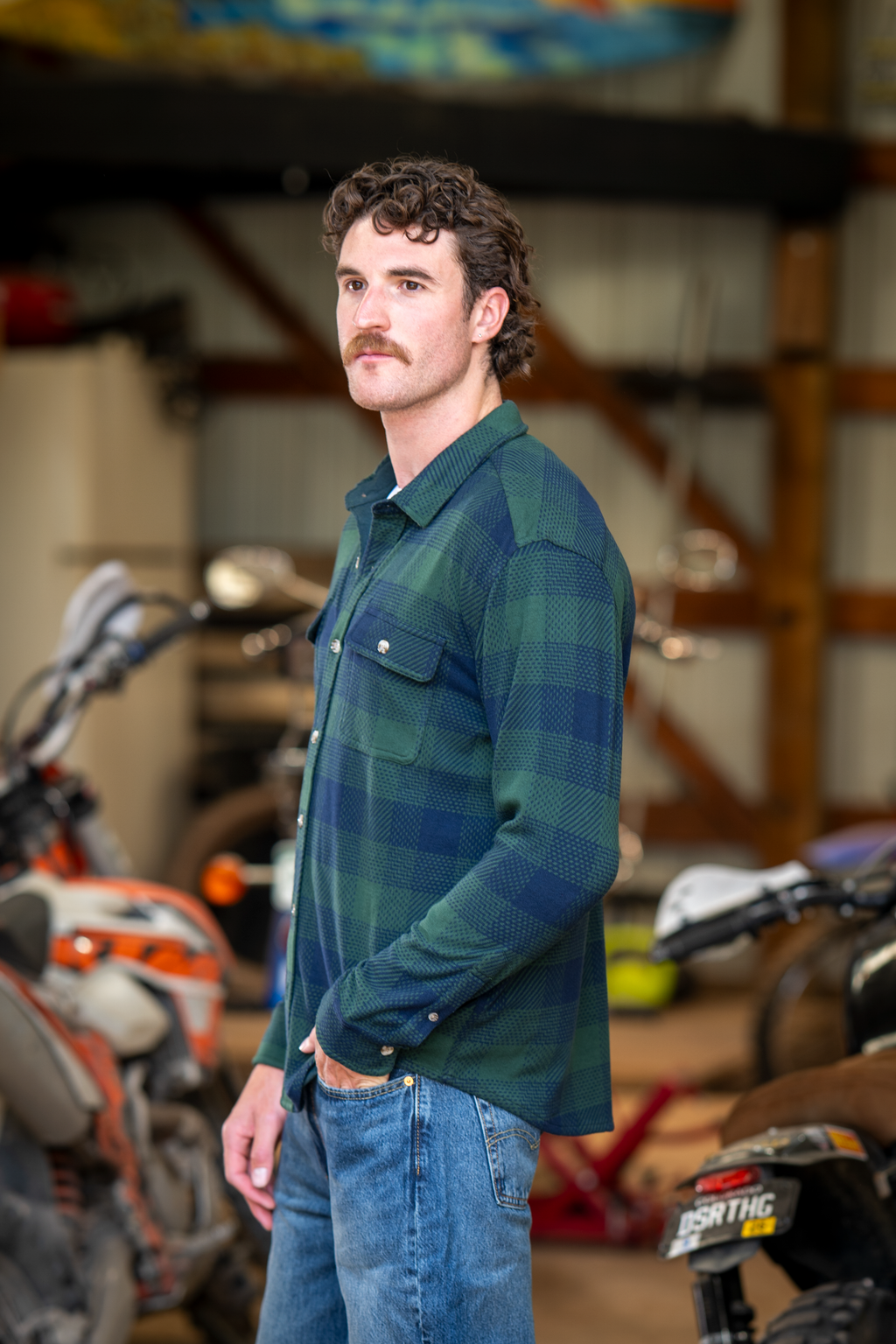 The Lowball | Navy and Green Work Plaid Chinchilla Soft™ Long Sleeve Stretch Button Up Shirt | Pre-Order | Ships early October 2026 - Shinesty
