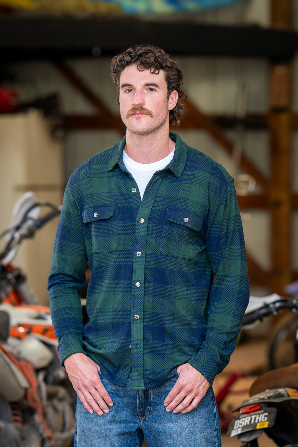 The Lowball | Navy and Green Work Plaid Chinchilla Soft™ Long Sleeve Stretch Button Up Shirt | Pre-Order | Ships early October 2026 - Shinesty