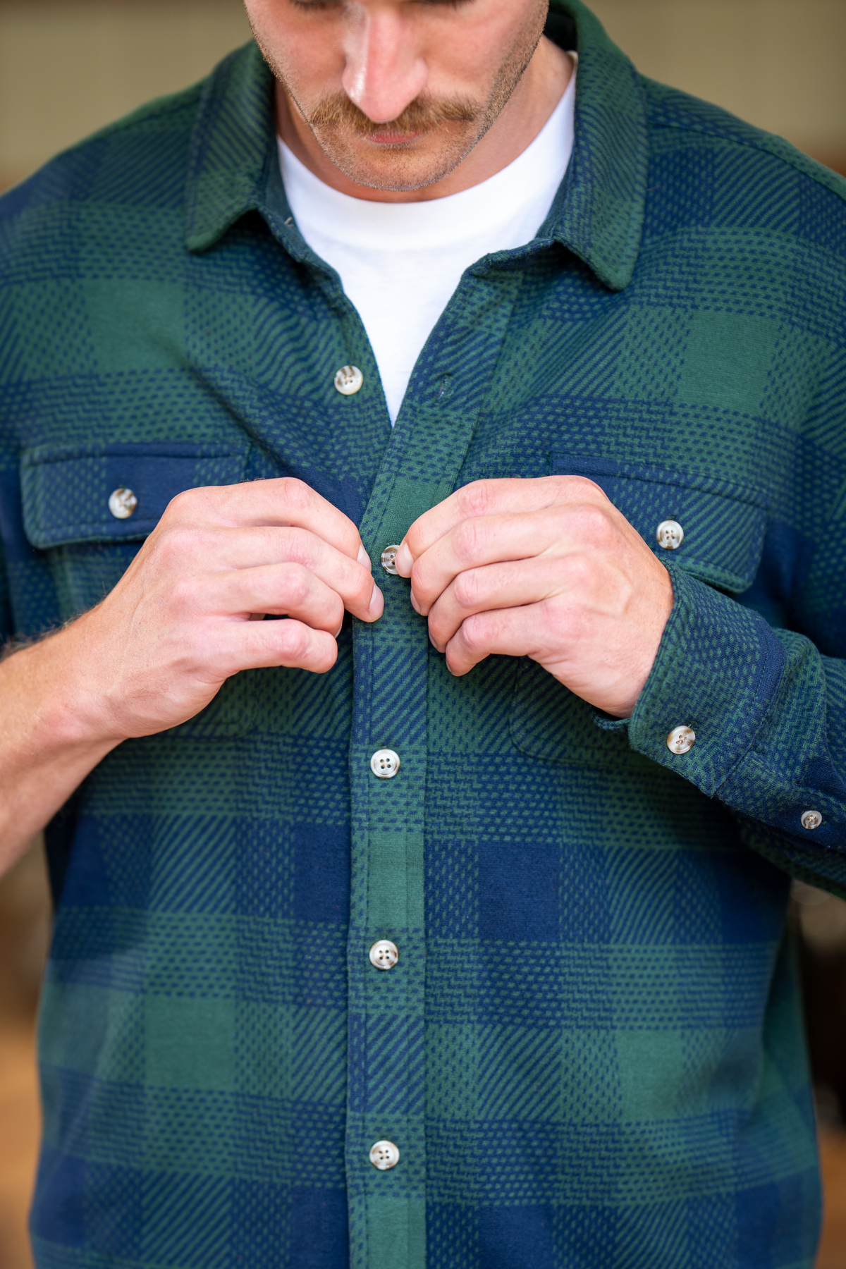 The Lowball | Navy and Green Work Plaid Chinchilla Soft™ Long Sleeve Stretch Button Up Shirt | Pre-Order | Ships early October 2026 - Shinesty
