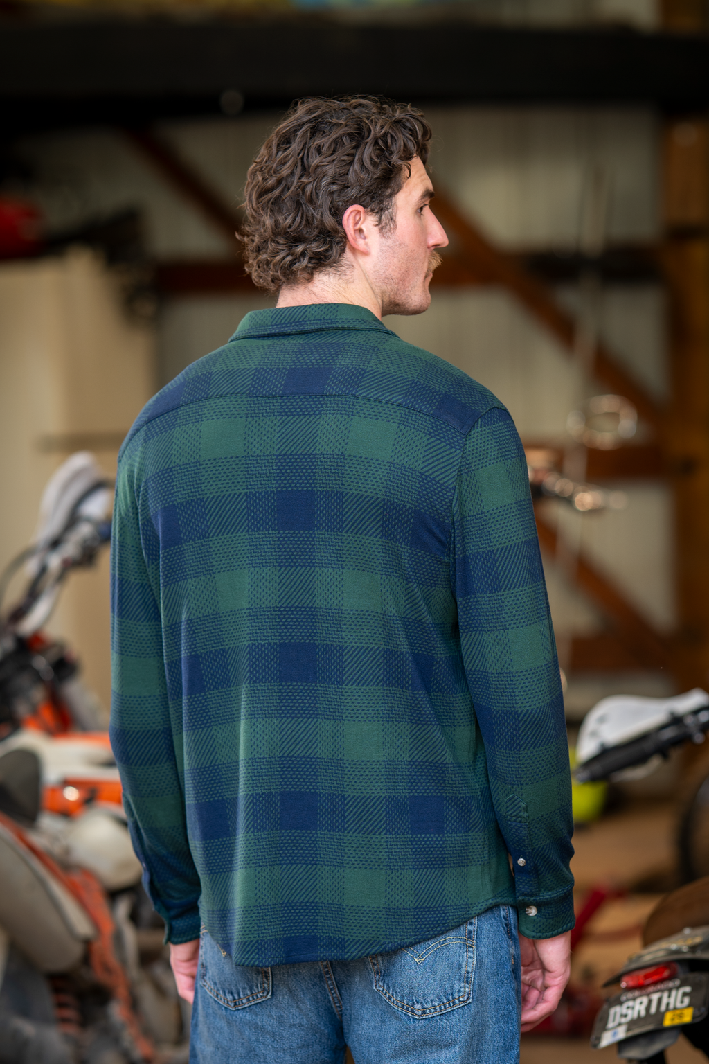 The Lowball | Navy and Green Work Plaid Chinchilla Soft™ Long Sleeve Stretch Button Up Shirt | Pre-Order | Ships early October 2026 - Shinesty