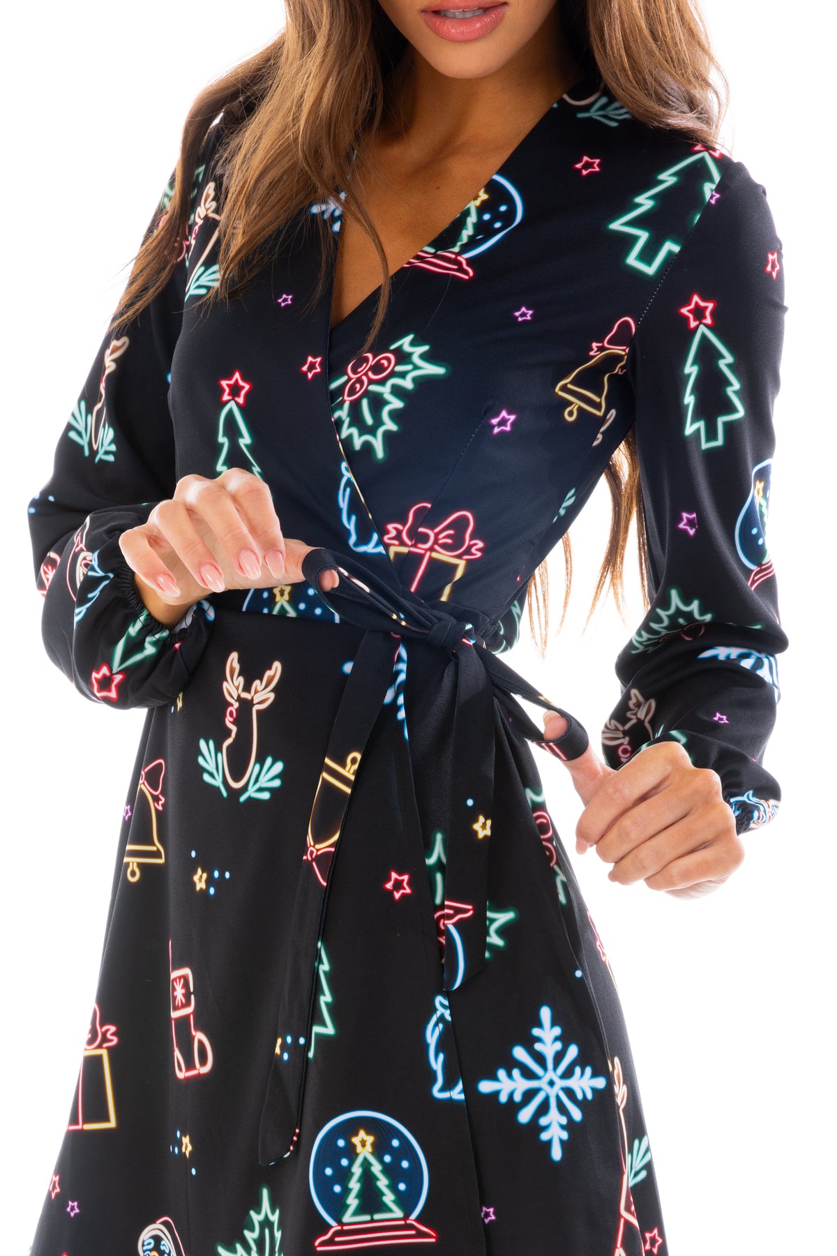 The Naughty Neon Noel | Neon Lights Christmas Wrap Dress - Shinesty