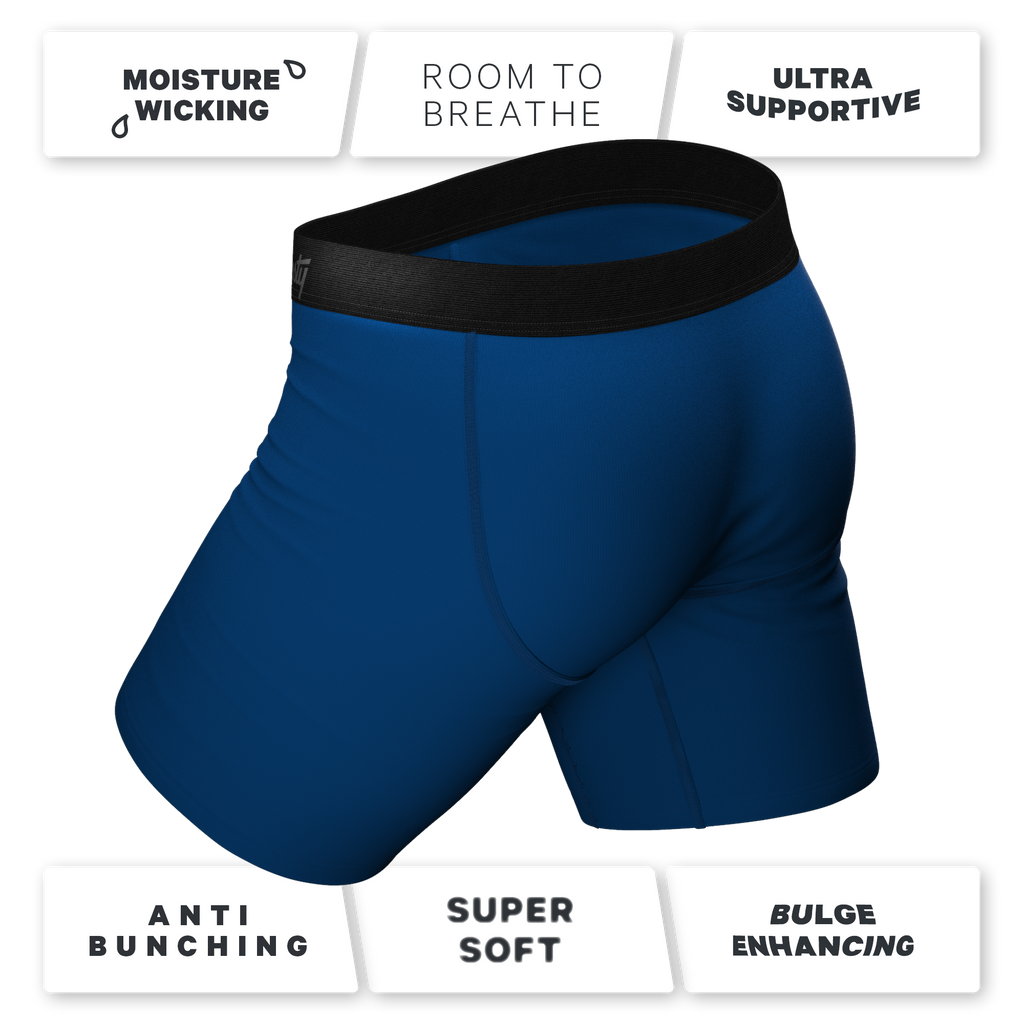 The Package Deal | Long Leg Navy Blue Ball Hammock® Pouch Underwear With Fly 3 Pack - Shinesty