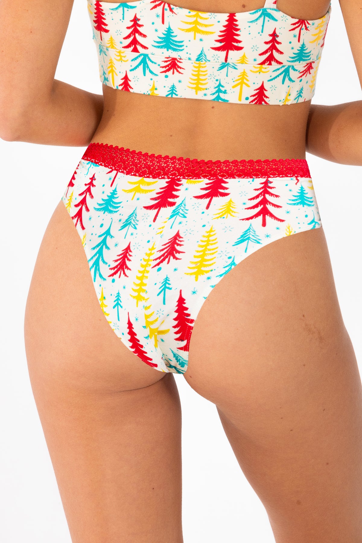 The Pine Tree Playgirl | Retro Christmas Trees Lace Trim Cheeky Panty - Shinesty