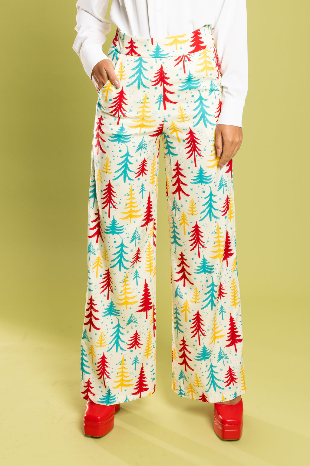 The Pine Tree Playgirl | Retro Christmas Trees Women's Suit Pants - Shinesty