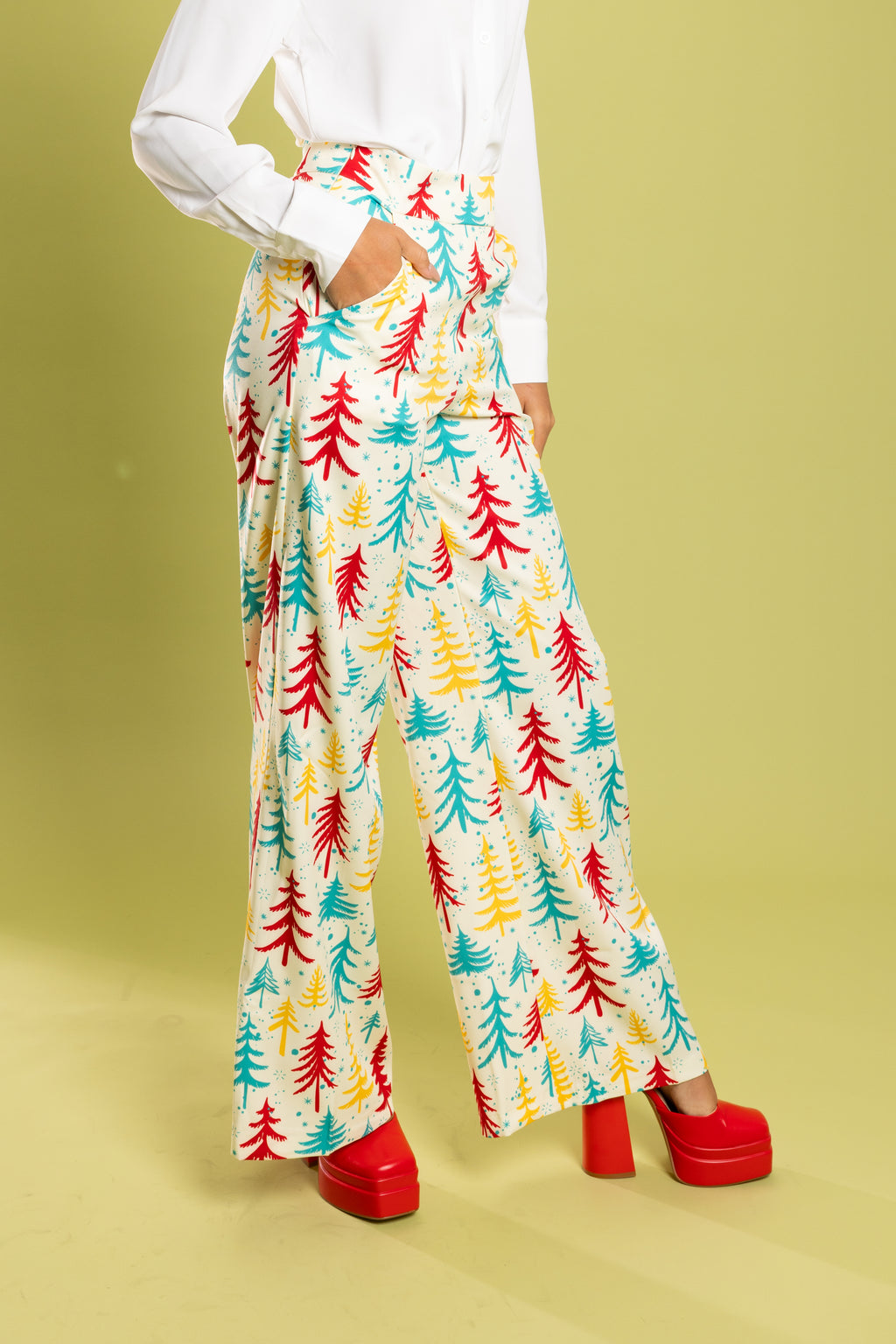 The Pine Tree Playgirl | Retro Christmas Trees Women's Suit Pants - Shinesty