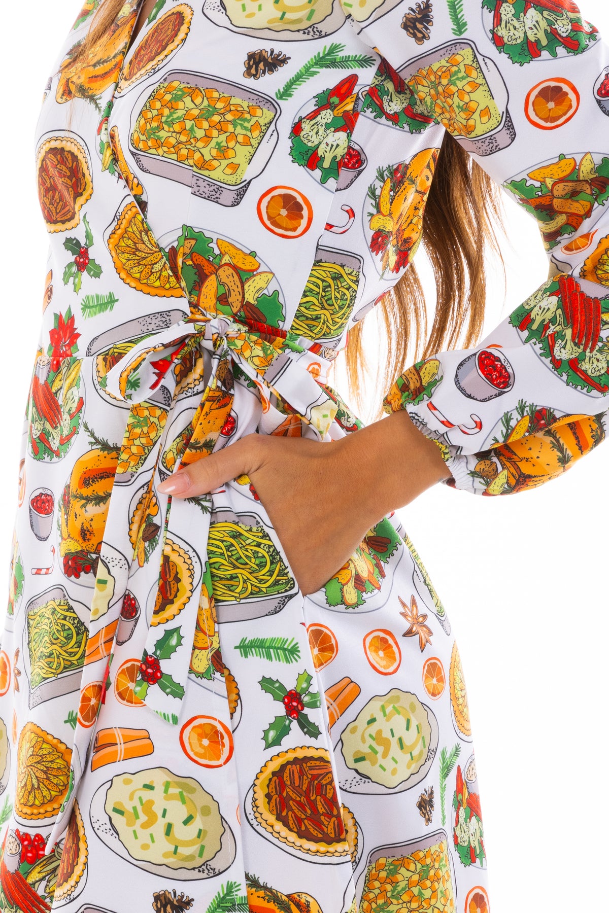 The Spread | White Thanksgiving Wrap Dress - Shinesty
