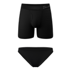 The Threat Level Midnight | Black Bikini and Ball Hammock® Boxer With Fly Matching Couples Underwear Pack - Shinesty
