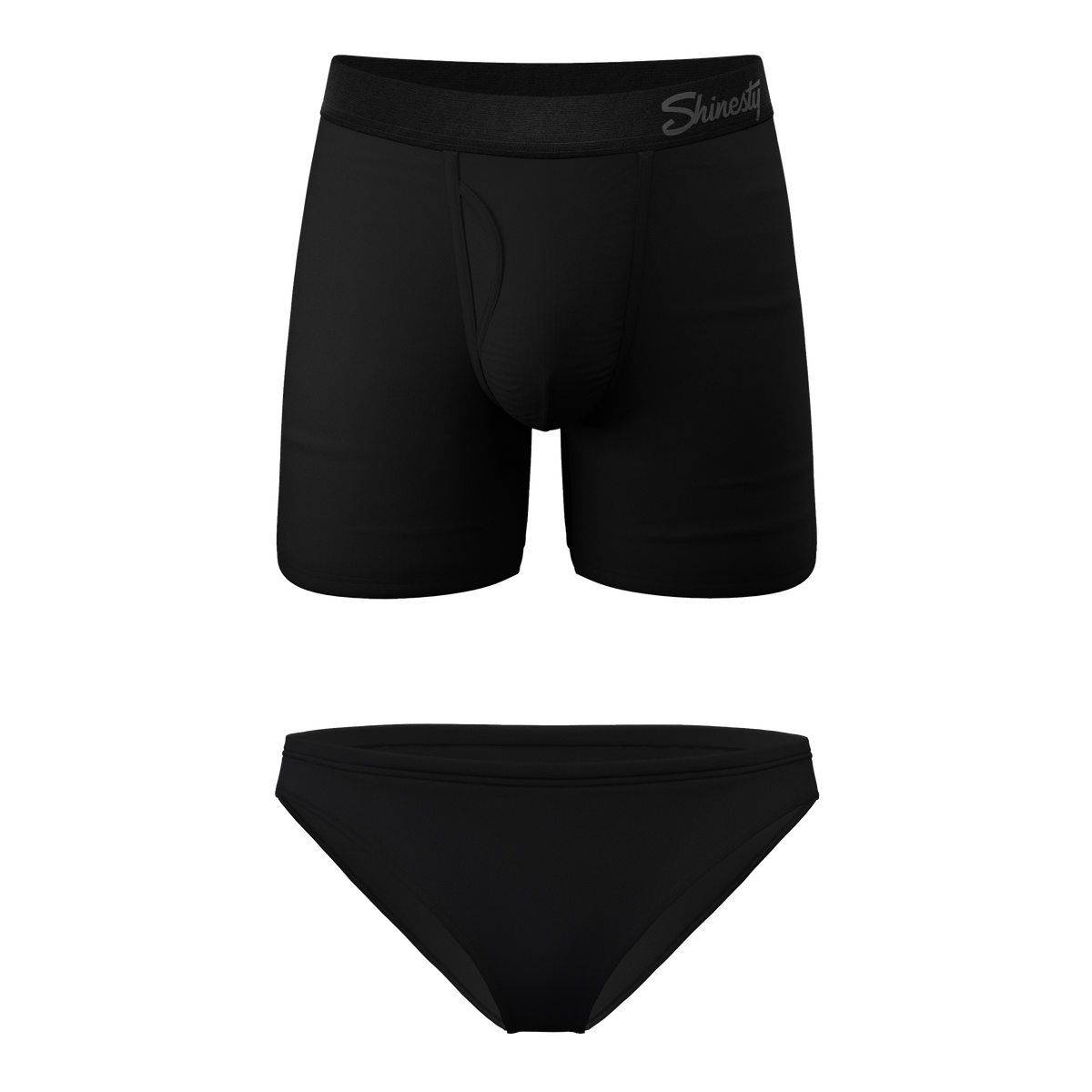 The Threat Level Midnight | Black Bikini and Ball Hammock® Boxer With Fly Matching Couples Underwear Pack - Shinesty