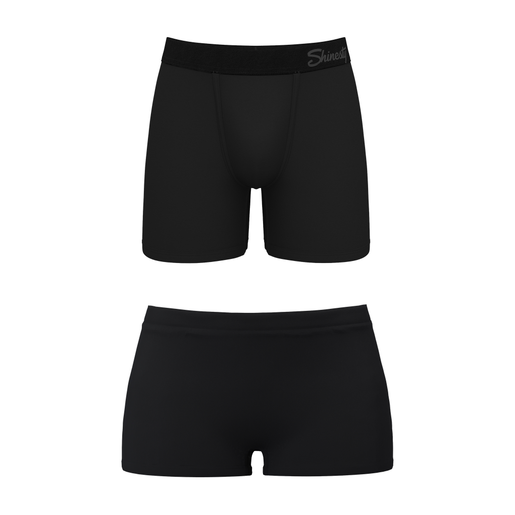 The Threat Level Midnight | Black Boyshort and Ball Hammock® Boxer Matching Couples Underwear Pack - Shinesty