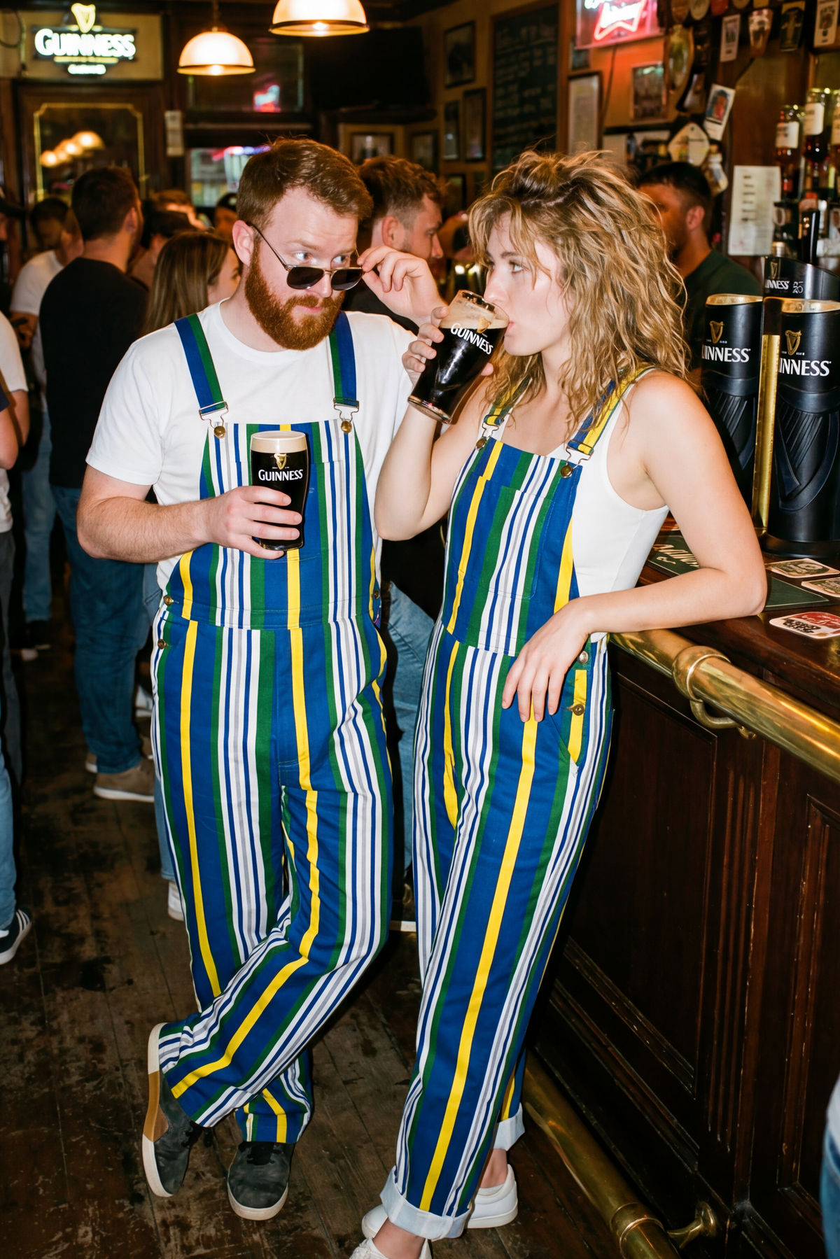The Dubliner | Ladies Unisex Retro Striped Vintage Overalls - Shinesty