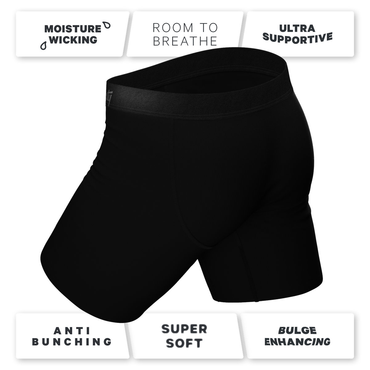 The Threat Level Midnight | Long Leg Black Ball Hammock® Pouch Underwear With Fly 5 Pack - Shinesty