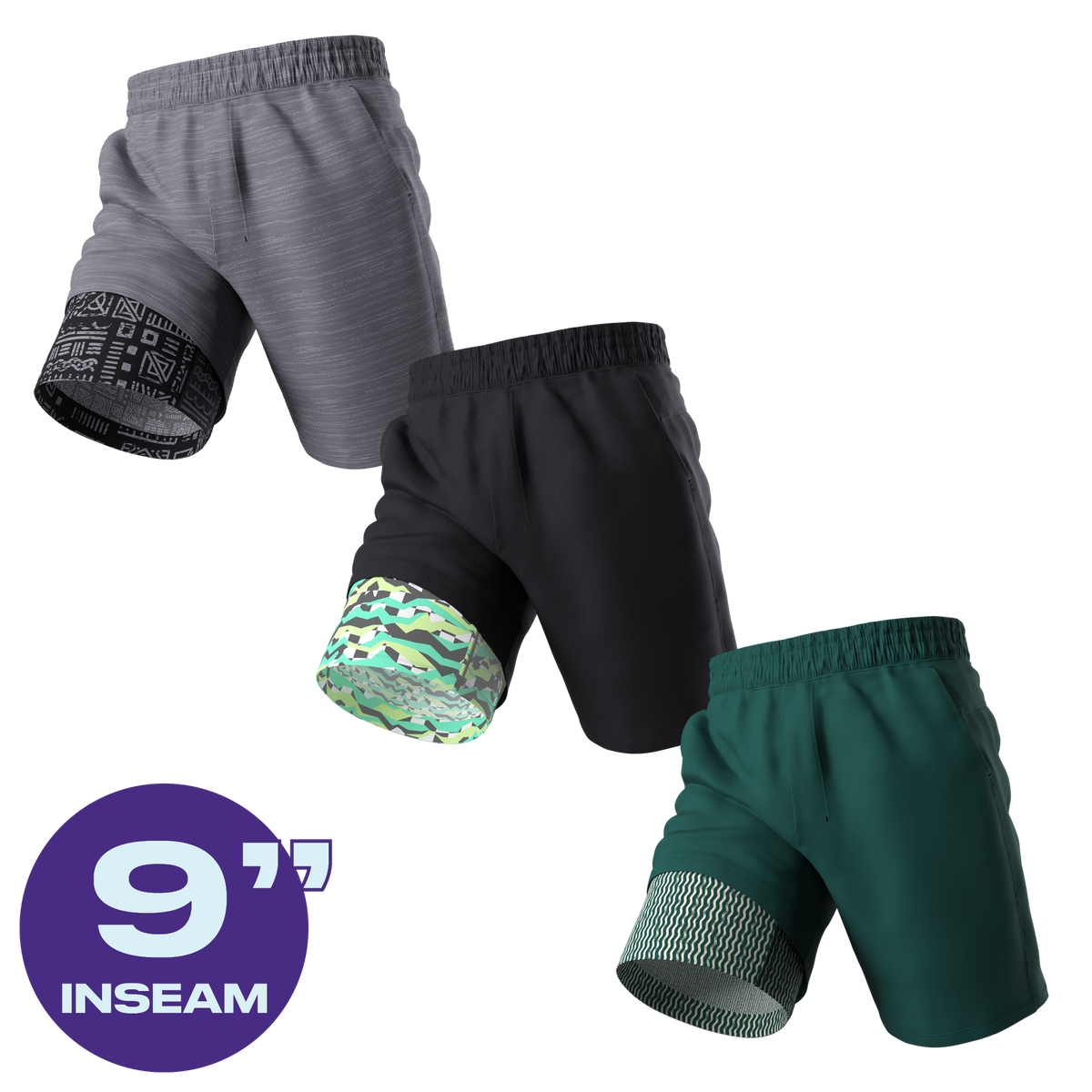 The Three A Day | Ball Hammock® 9 Inch Athletic Shorts 3 Pack - Shinesty