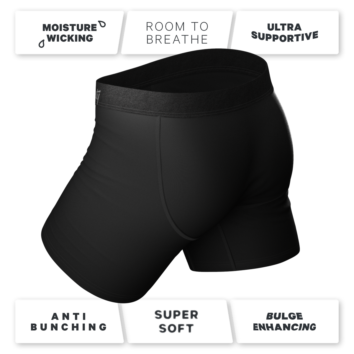 The 009 | Black Tuxedo Ball Hammock® Pouch Underwear With Fly - Shinesty