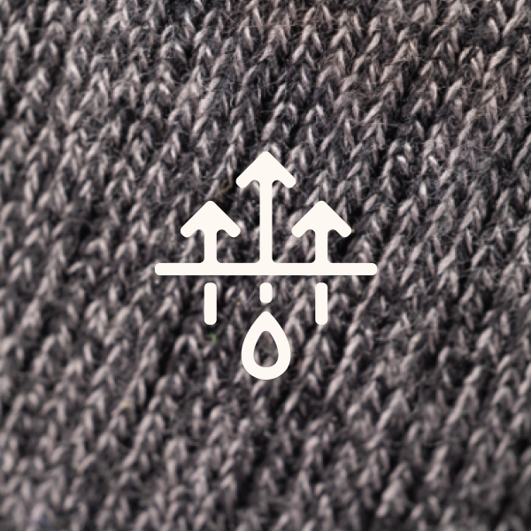Cream three-arrow moisture-wicking icon printed over a heathered charcoal crew sock knit