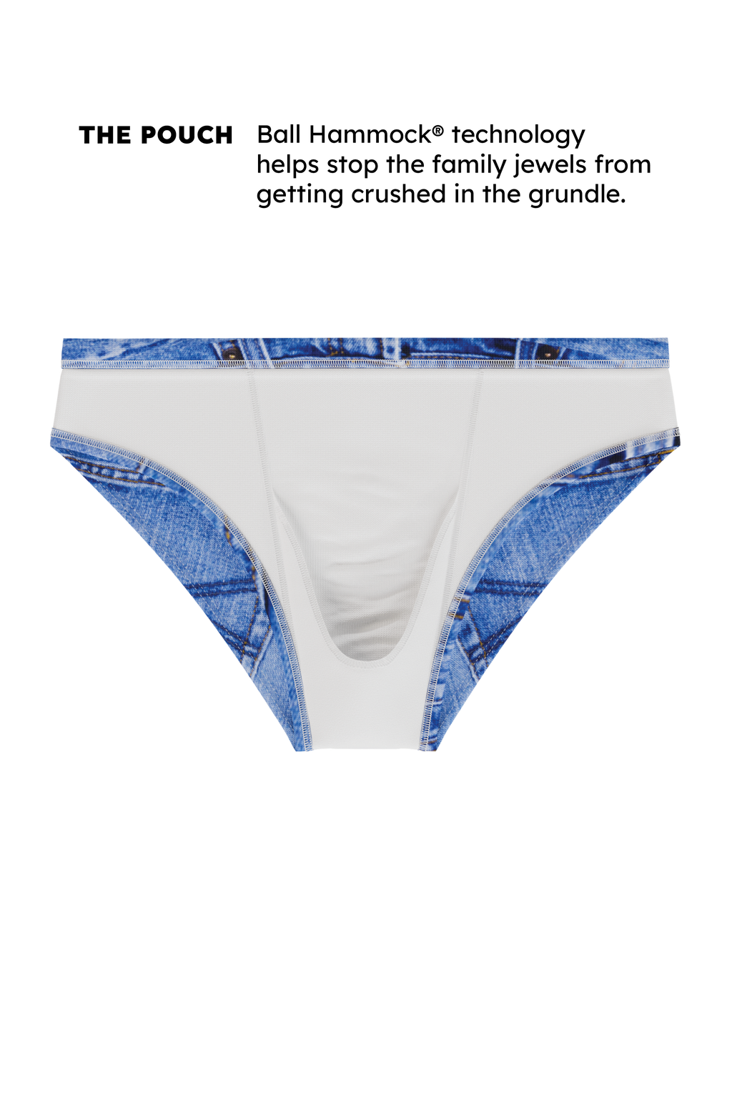 The Daytona Dong Sarong | Denim Print Ball Hammock® Pouch Swim Briefs - Shinesty